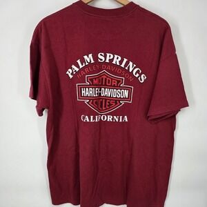 VTG Harley-Davidson Shirt‎ Mens XL Red Palm Springs Made in USA Motorcycle Biker